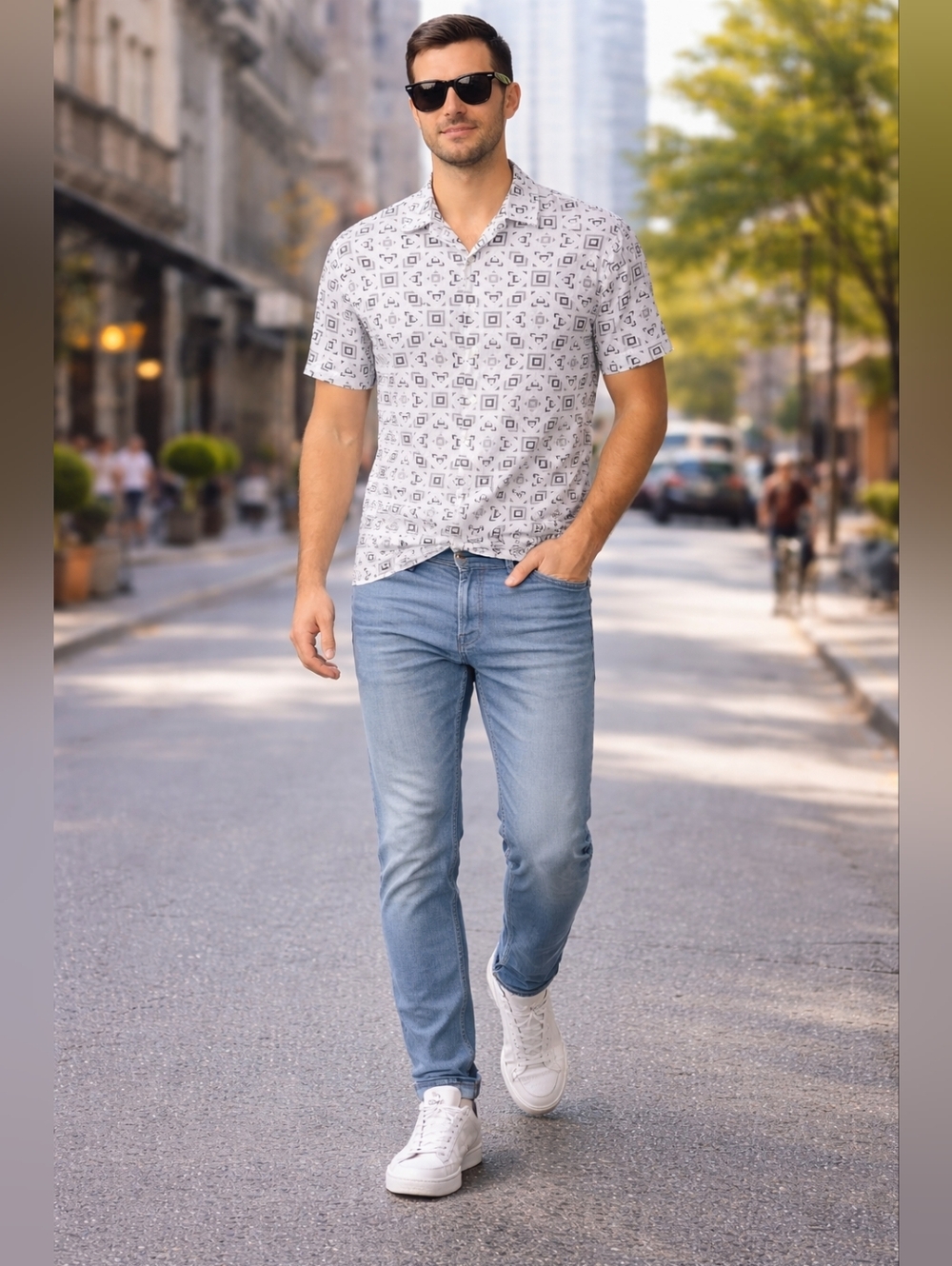 Original Use Geometric Button Up Shirt Medium Streetwear Minimal Modern - Picture 4 of 11